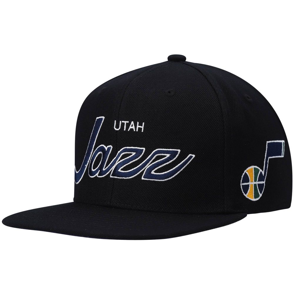 Men's Mitchell & Ness Black Utah Jazz Hardwood Classics Script 2.0 Snapback Hat