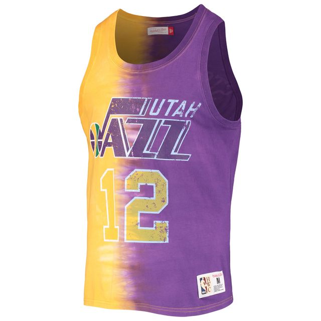 Débardeur avec nom et numéro Mitchell & Ness John Stockton doré/violet Utah Jazz Hardwood Classics pour hommes