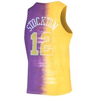 Men's Mitchell & Ness John Stockton Gold/Purple Utah Jazz Hardwood Classics Tie-Dye Name Number Tank Top