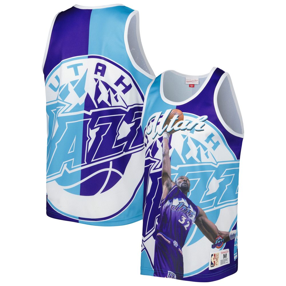 Men's Mitchell & Ness Karl Malone Purple/Turquoise Utah Jazz Sublimated Player Tank Top