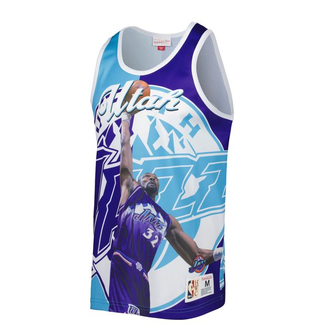 Débardeur pour homme Mitchell & Ness Karl Malone Violet/Turquoise Utah Jazz Sublimated Player