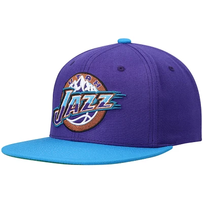 Casquette Snapback bicolore 2.0 Utah Jazz Hardwood Classics Team violet/turquoise Mitchell & Ness pour hommes