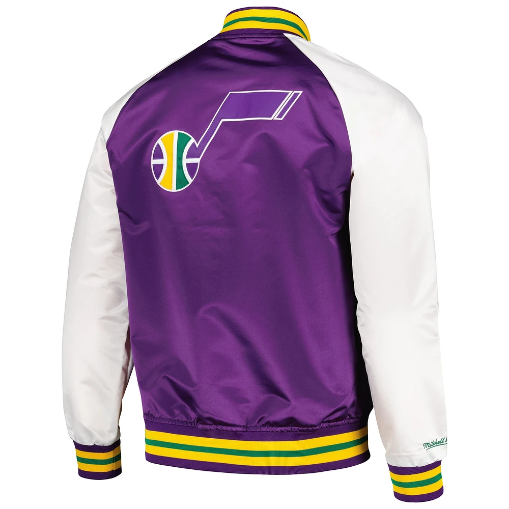 Veste à bouton-pression en satin double pochette Utah Jazz Mitchell & Ness pour hommes