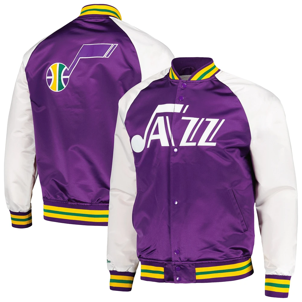 Veste à bouton-pression en satin double pochette Utah Jazz Mitchell & Ness pour hommes