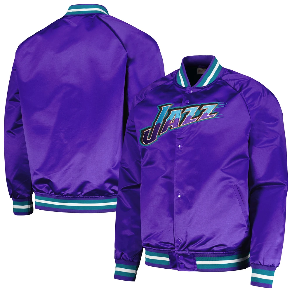 Veste à bouton-pression intégrale raglan pour hommes Mitchell & Ness Purple Utah Jazz Hardwood Classics