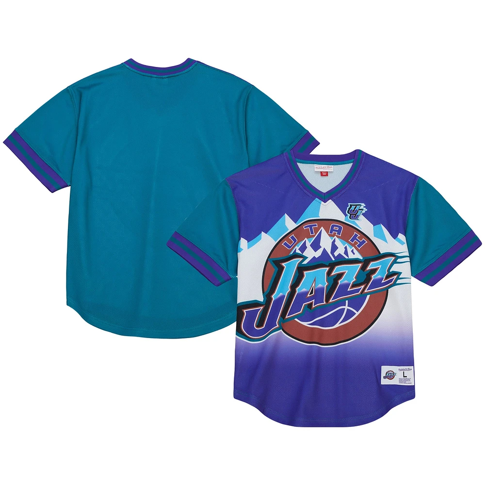 Men's Mitchell & Ness  Purple Utah Jazz Jumbotron 3.0 Mesh V-Neck T-Shirt