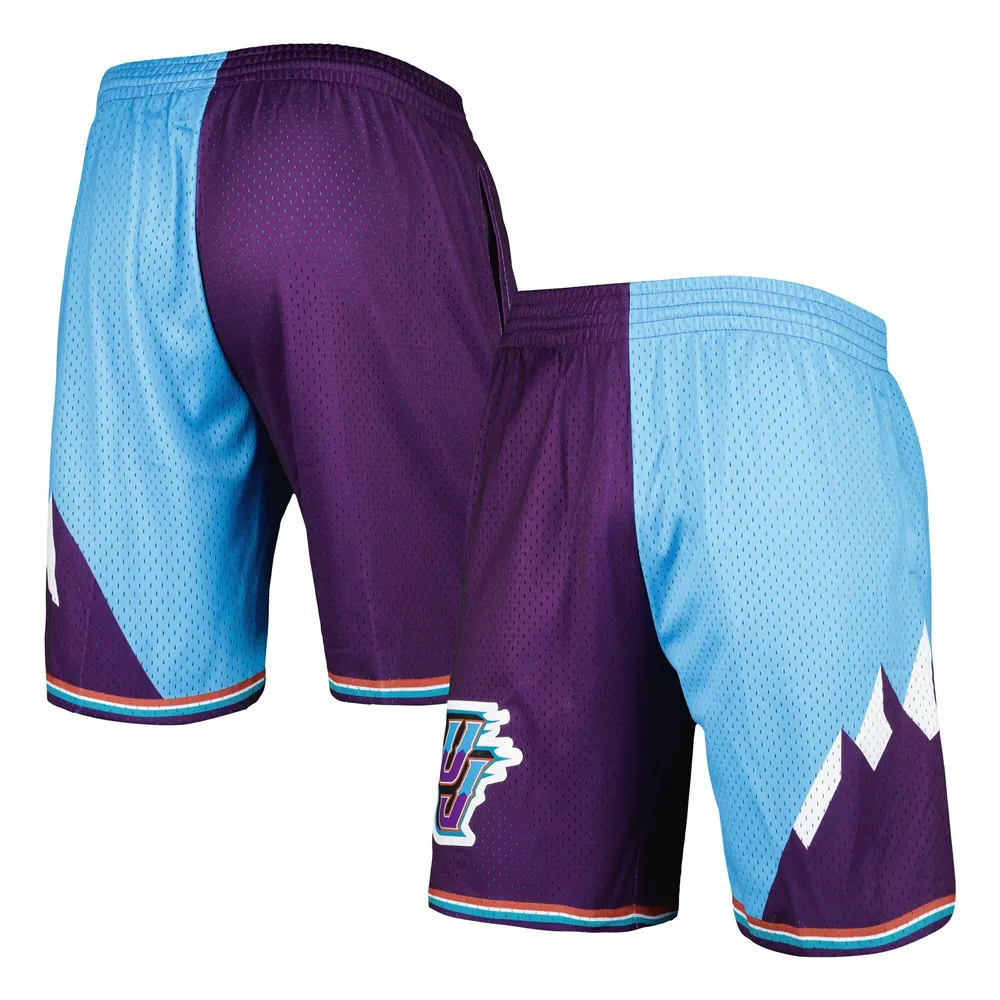 Lids Utah Jazz Mitchell Ness Hardwood Classics 1996 Split Swingman Shorts - Turquoise/Purple | Foxvalley Mall