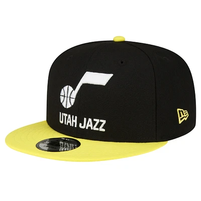 Casquette Snapback 9FIFTY officielle couleur 2 tons de l'équipe Utah Jazz New Era pour hommes, noir/jaune