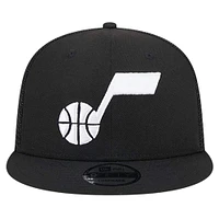 Casquette de camionneur à pression Utah Jazz 9FIFTY noire New Era pour homme