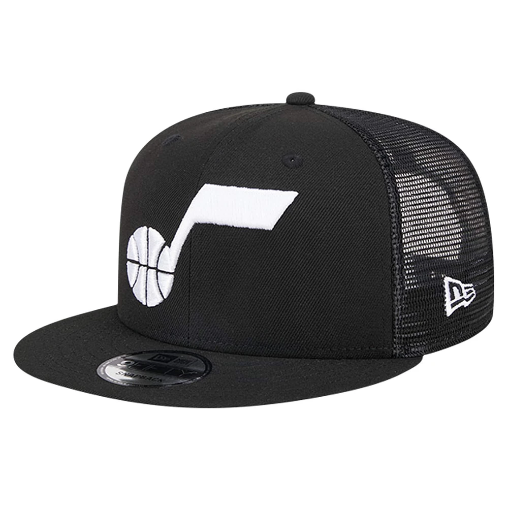 Casquette de camionneur à pression Utah Jazz 9FIFTY noire New Era pour homme