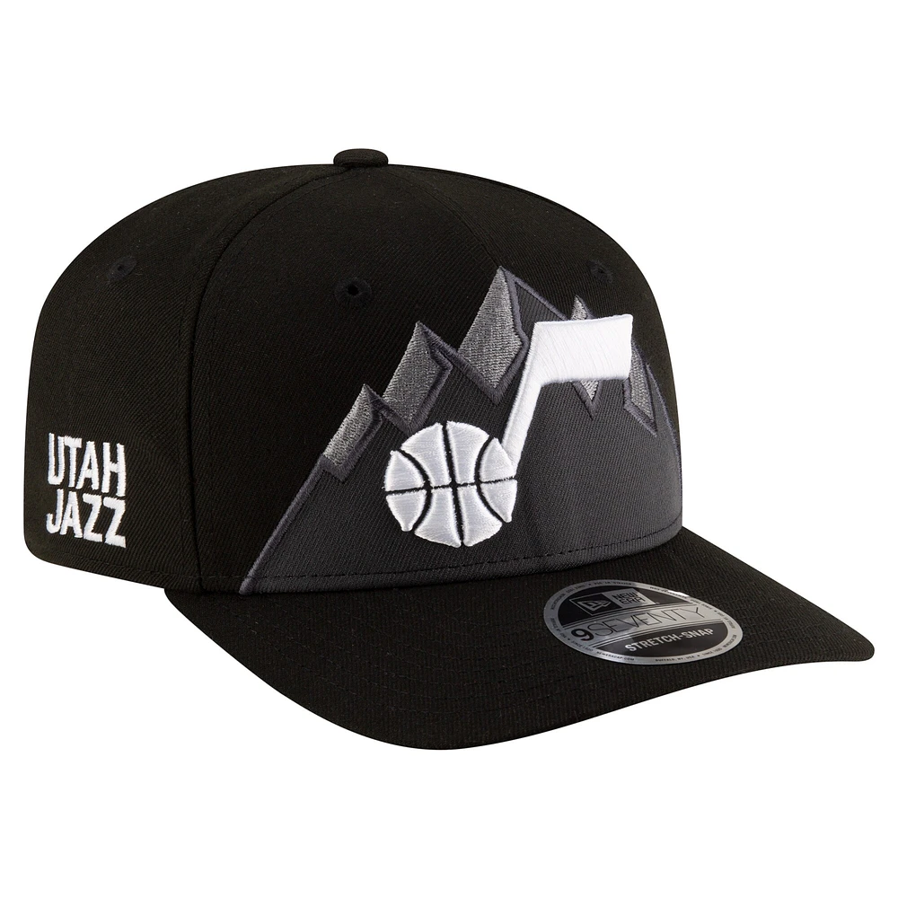 Casquette extensible à boutons-pression Jersey Hook 9SEVENTY Utah Jazz Statement Edition noire New Era pour homme