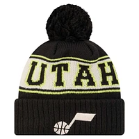 Bonnet en tricot à revers rétro Utah Jazz noir New Era pour homme avec pompon