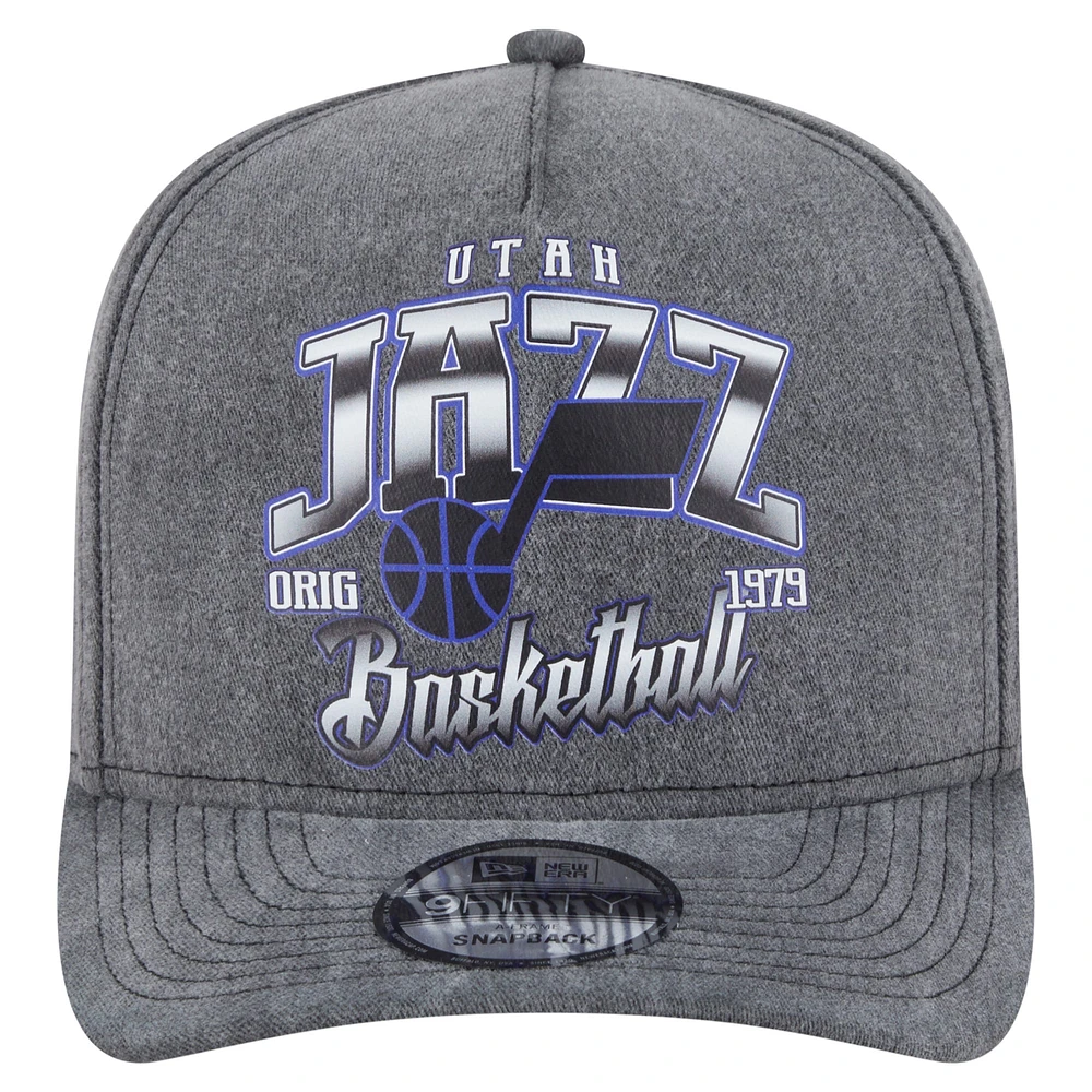 Men's New Era  Charcoal Utah Jazz Throwback Washed Pre-Curved 9FIFTY Snapback Hat