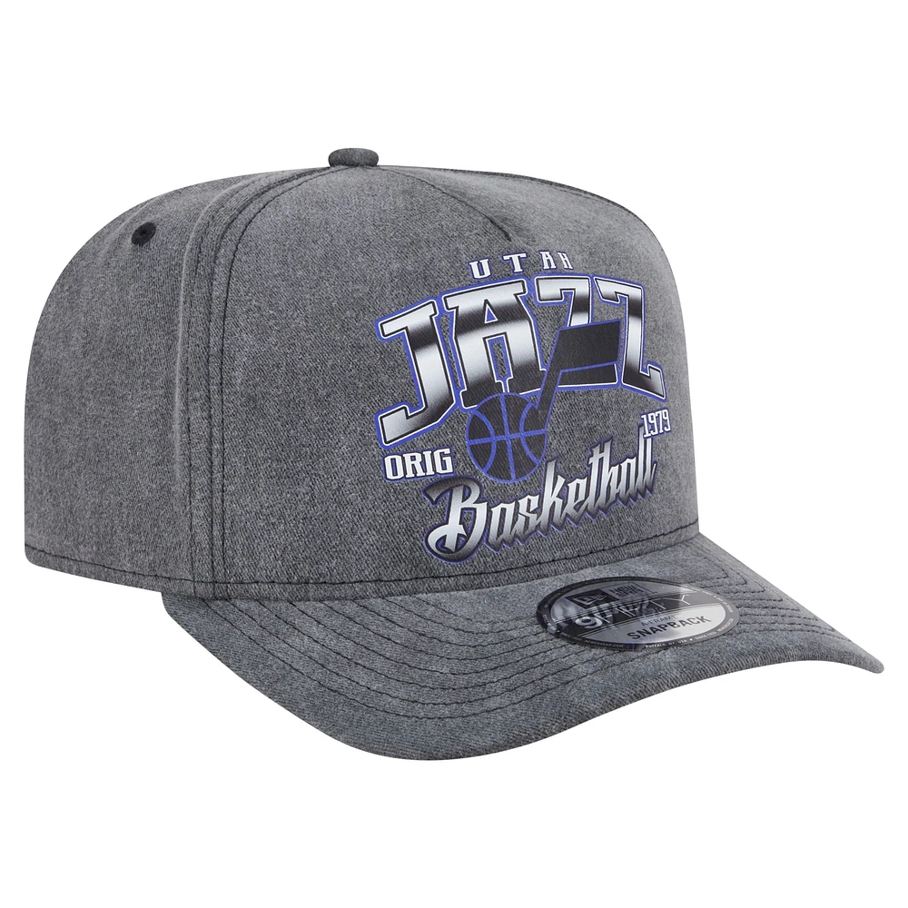 Men's New Era  Charcoal Utah Jazz Throwback Washed Pre-Curved 9FIFTY Snapback Hat