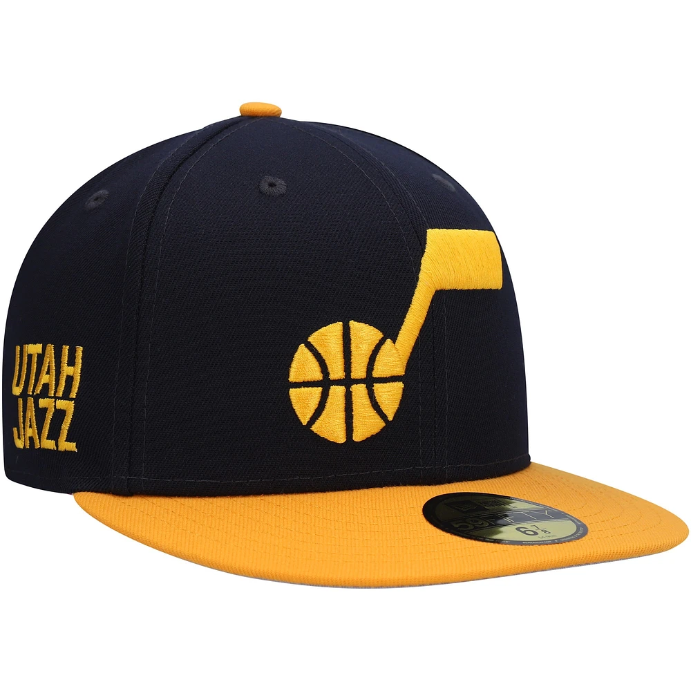 Casquette ajustée New Era Utah Jazz Midnight 59FIFTY bleu marine/dorée pour homme