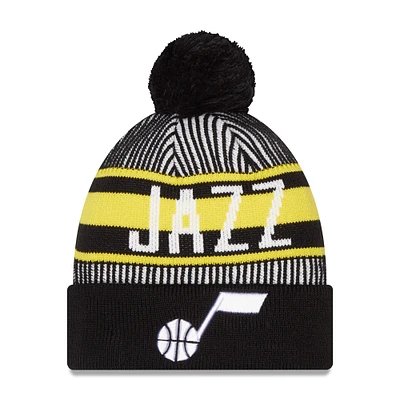 Men's New Era Navy Utah Jazz Striped Cuffed Pom Knit Hat 