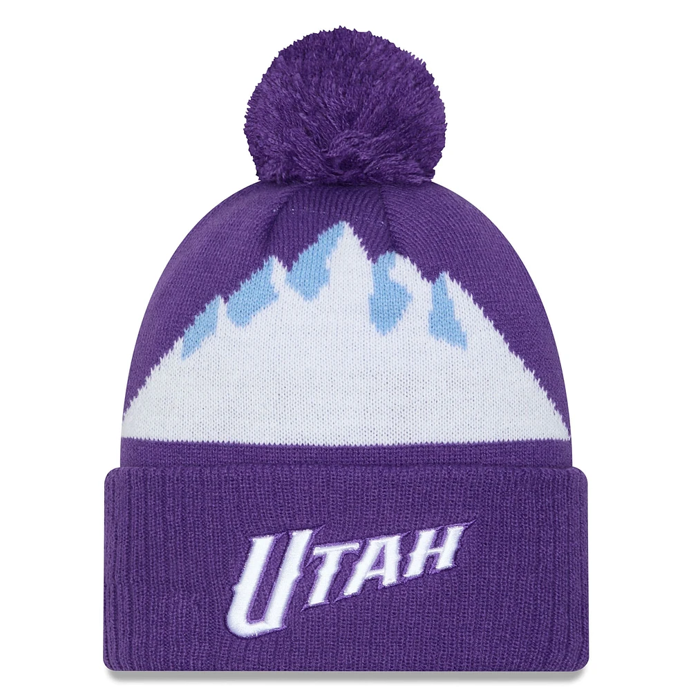 Bonnet tricoté à revers avec pompon Utah Jazz 2024/25 City Edition violet New Era pour homme