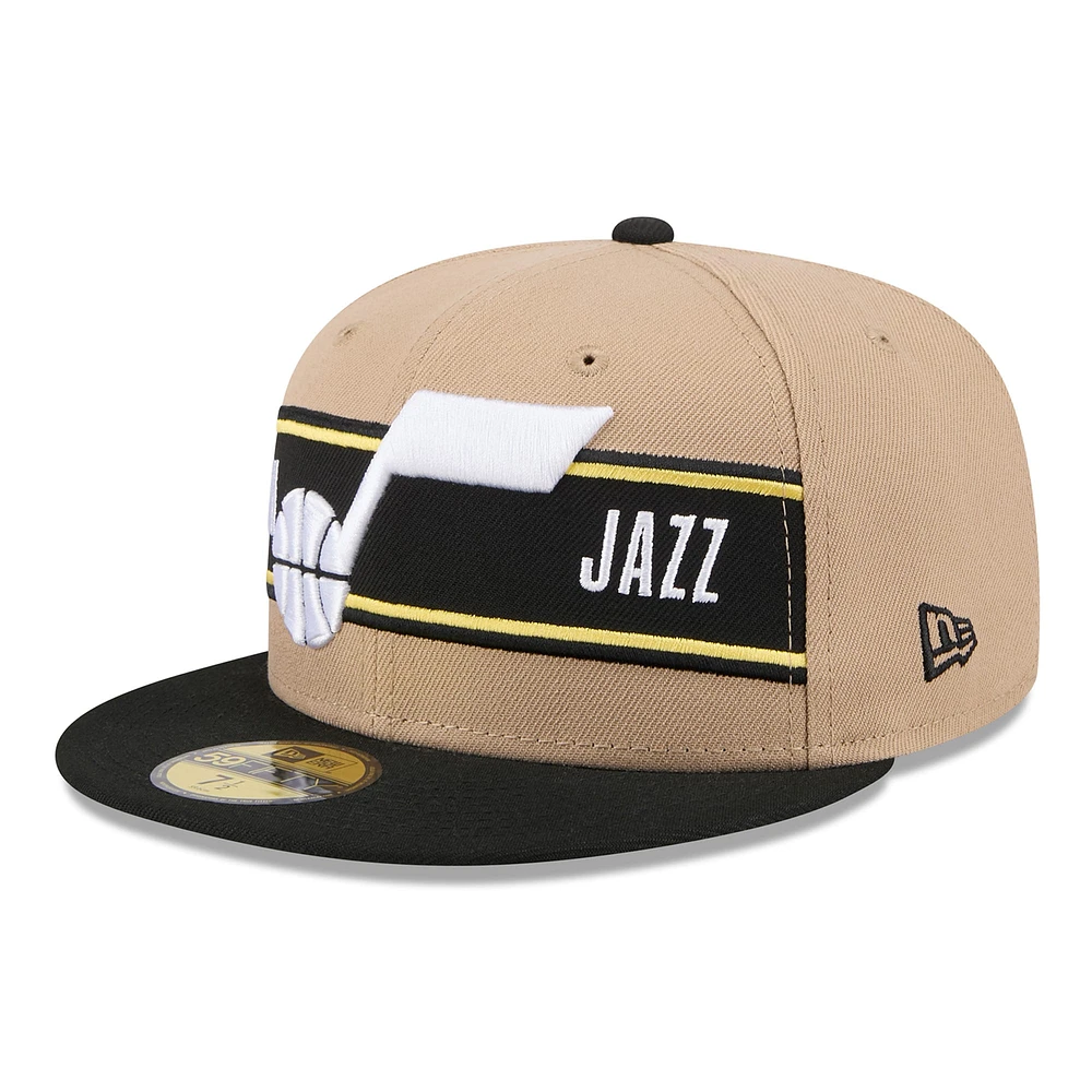 Casquette ajustée 59FIFTY Utah Jazz 2024 NBA Draft New Era pour homme, beige/noir