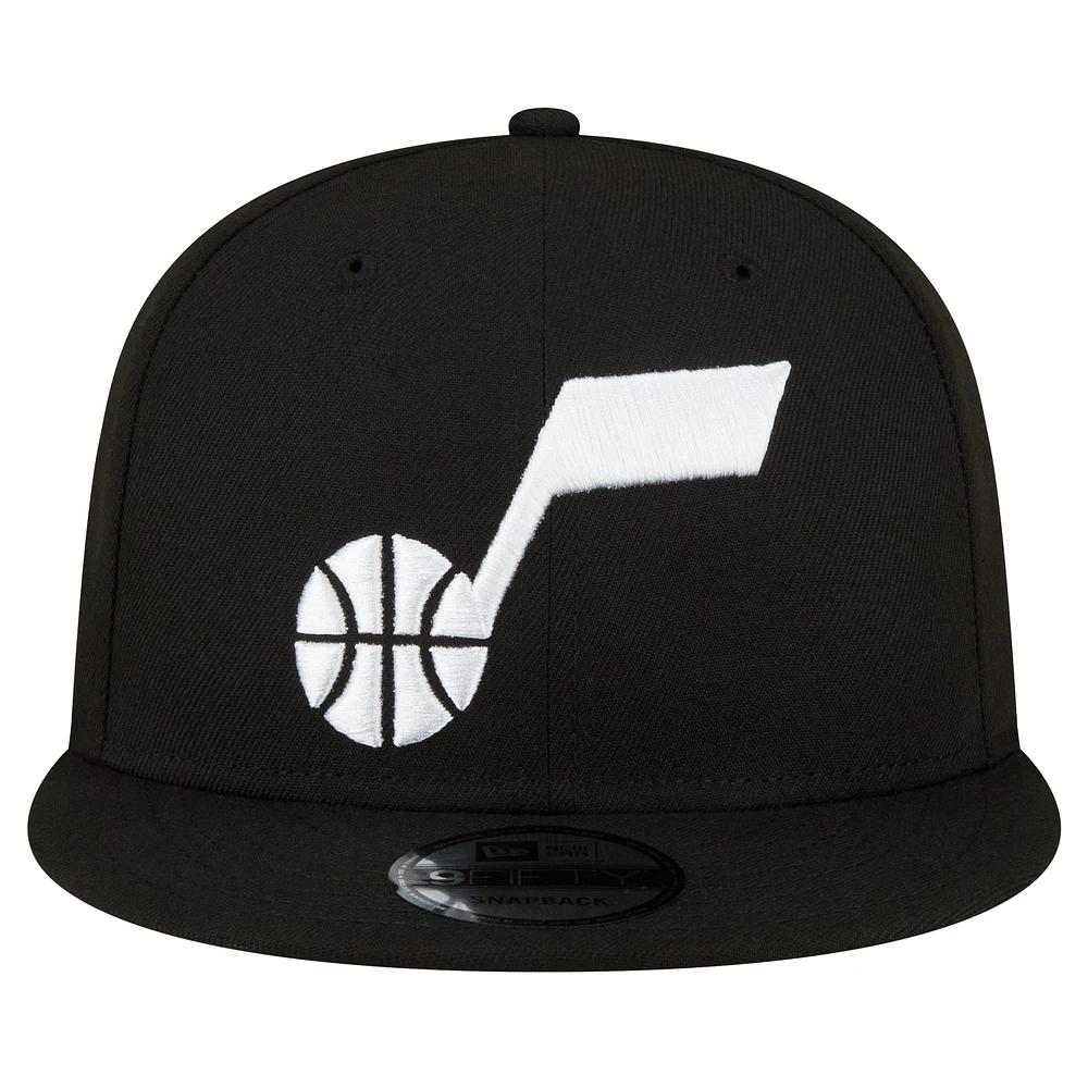 Men's New Era Utah Jazz Black & White 9FIFTY Snapback Hat