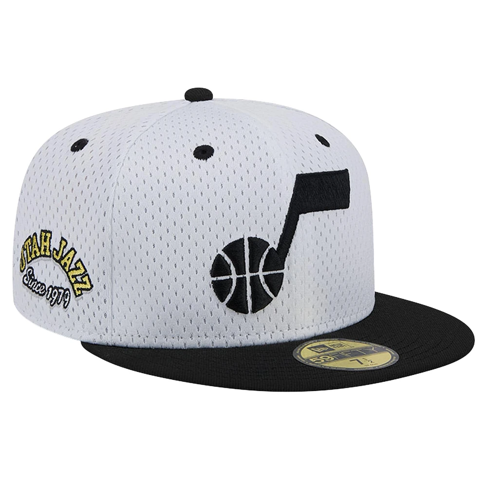 Casquette ajustée Utah Jazz Throwback 2Tone 59FIFTY New Era pour hommes, blanc/noir