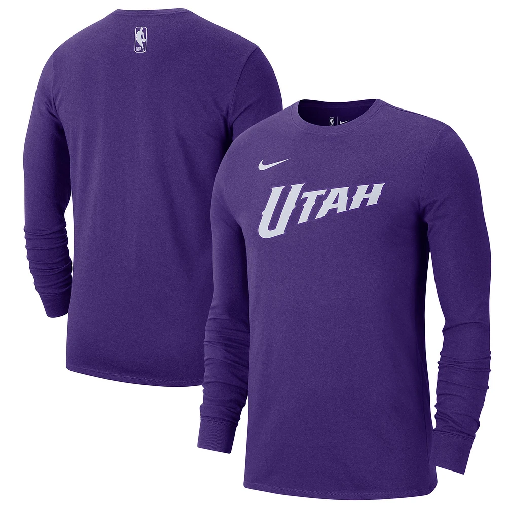 T-shirt à manches longues Nike violet Utah Jazz 2024/25 City Edition Essential Logo pour homme