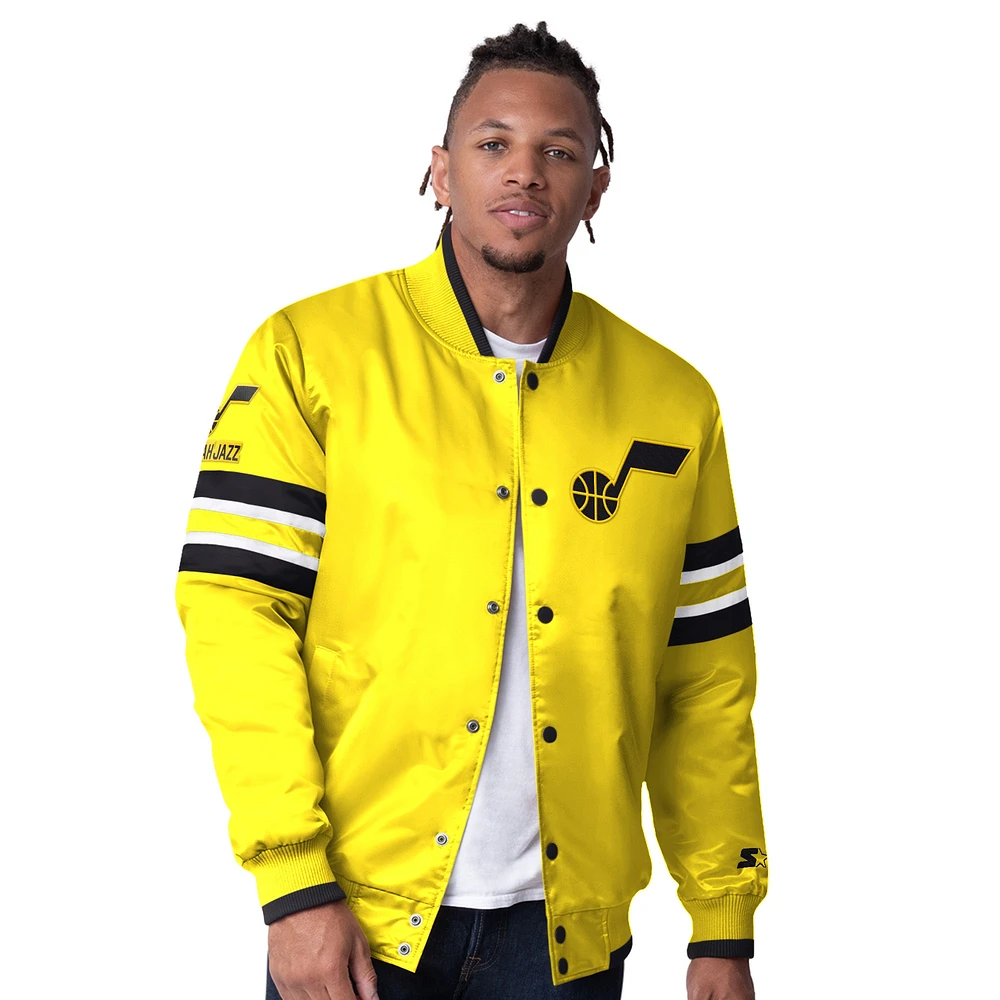 Veste en satin à boutons-pression Starter Gold Utah Jazz Scout Varsity pour homme