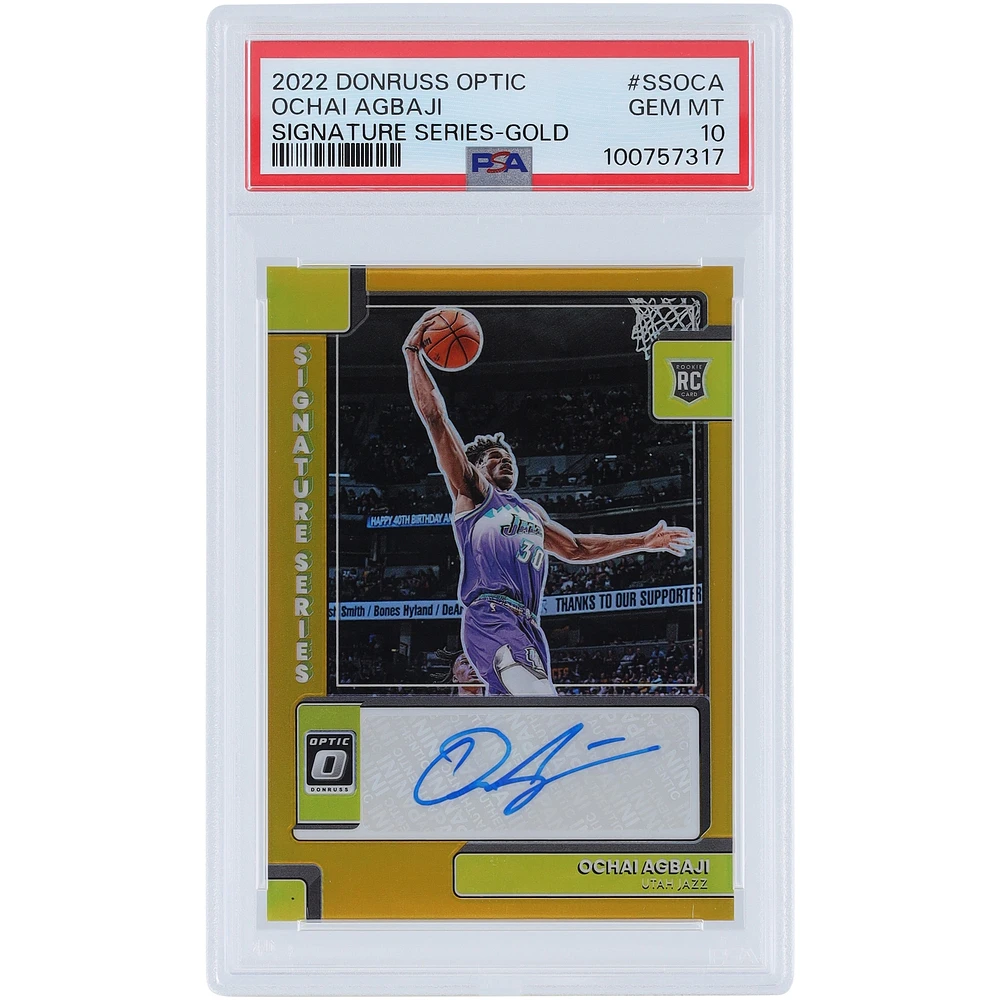 Ochai Agbaji Utah Jazz Autographed 2022-23 Panini Donruss Optic Gold Prizm #SS-OCA #10/10 PSA Authenticated 10 Rookie Card 