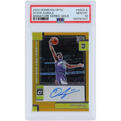 Ochai Agbaji Utah Jazz Autographed 2022-23 Panini Donruss Optic Gold Prizm #SS-OCA #10/10 PSA Authenticated 10 Rookie Card 