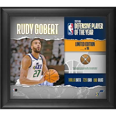 Rudy Gobert Utah Jazz Framed 15" x 17" Kia 2021 Defensive Player of the Year Collage with A Piece of Game-Used Net - Limited Edition of 96