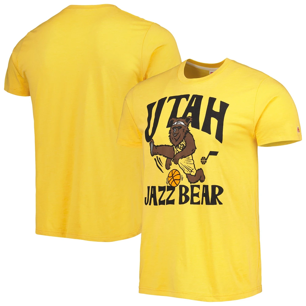 Unisex Homage Gold Utah Jazz Team Mascot Tri-Blend T-Shirt