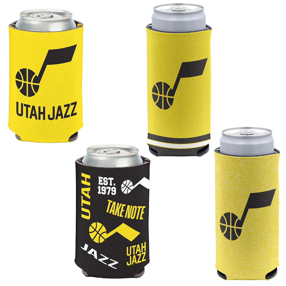 WinCraft Utah Jazz, paquet de 4, 12 oz. Ensemble refroidisseur de canettes et de canettes minces