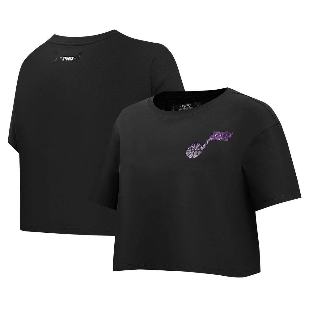 T-shirt court et boxy noir Pro Standard pour femme avec logo Utah Jazz Jewels