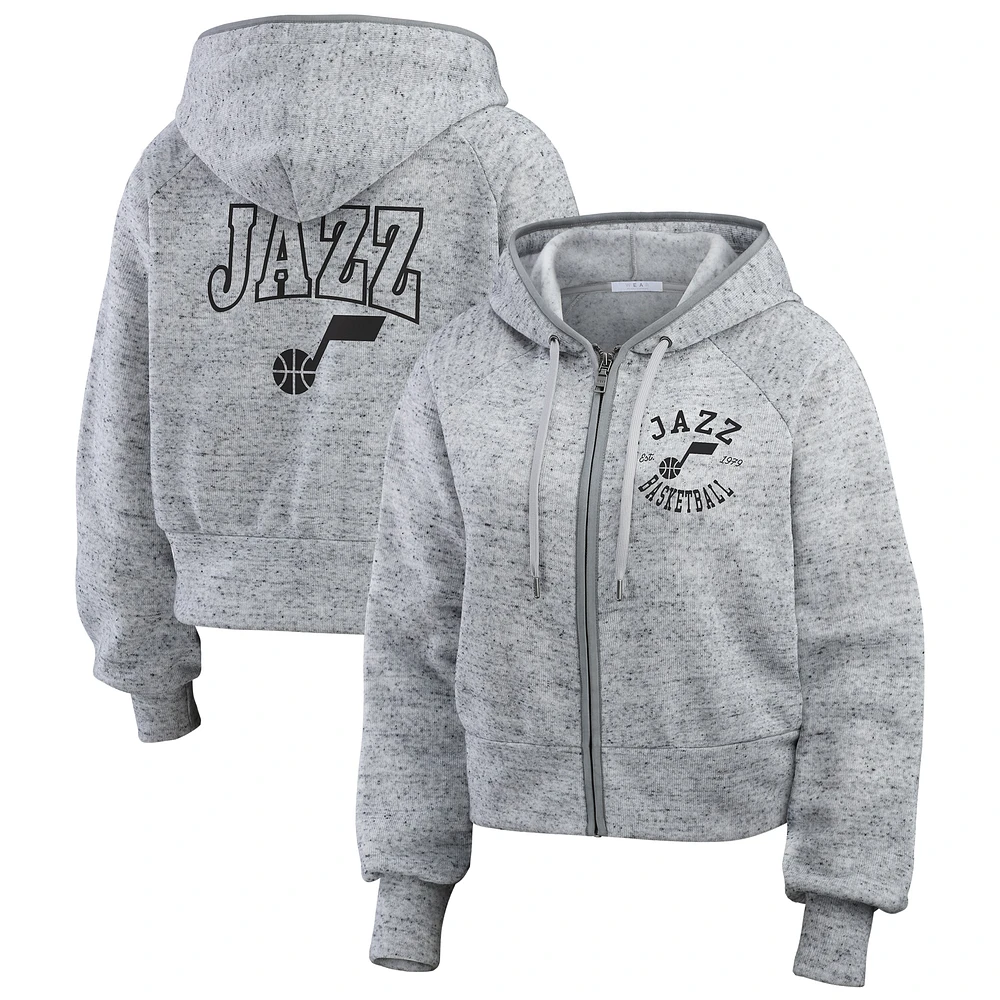 Sweat à capuche zippé motif moucheté Utah Jazz Heather Gray pour femme par Erin Andrews