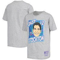 Mitchell & Ness John Stockton Gris Utah Jazz Hardwood Classics King of the Court Player T-shirt