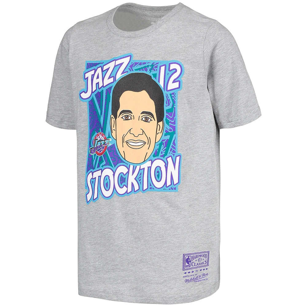 Mitchell & Ness John Stockton Gris Utah Jazz Hardwood Classics King of the Court Player T-shirt