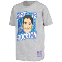 Mitchell & Ness John Stockton Gris Utah Jazz Hardwood Classics King of the Court Player T-shirt