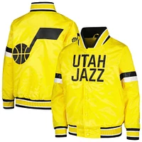 Veste universitaire à bouton-pression en satin jaune Utah Jazz Home Game pour jeunes débutants