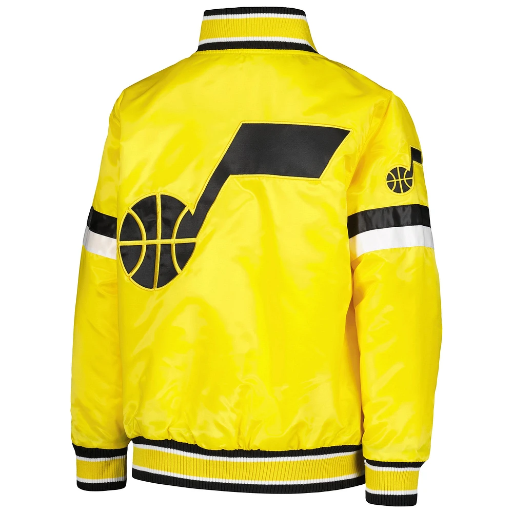 Veste universitaire à bouton-pression en satin jaune Utah Jazz Home Game pour jeunes débutants