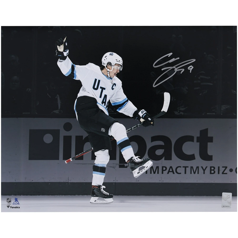 Clayton Keller Utah Hockey Club Autographed 16" x 20" White Jersey Celebration Spotlight Photograph