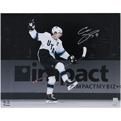 Clayton Keller Utah Hockey Club Autographed 16" x 20" White Jersey Celebration Spotlight Photograph