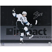 Clayton Keller Utah Hockey Club Autographed 16" x 20" White Jersey Celebration Spotlight Photograph