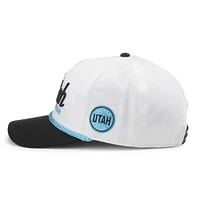 V110776 NHL UTAH WHITE BLACK 24 NHL AM1 ROSCOE WASHED TWILL SCRIPT SNAPBACK HAT HATMENSTR