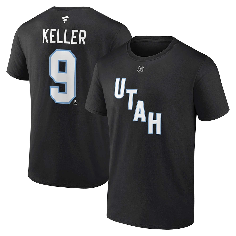 Men's Fanatics Clayton Keller Black Utah Hockey Club Authentic Stack Name & Number T-Shirt