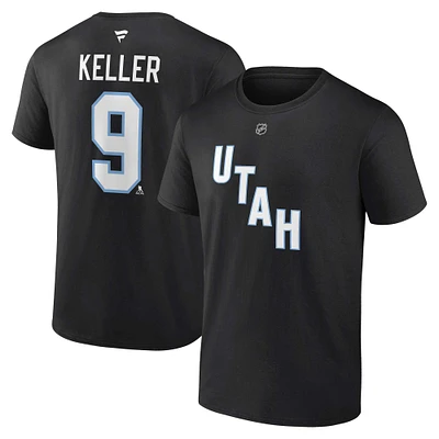 Men's Fanatics Clayton Keller Black Utah Hockey Club Authentic Stack Name & Number T-Shirt