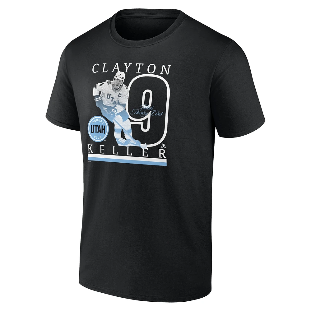 Men's Fanatics Clayton Keller Black Utah Hockey Club Authentic Stack Name & Number T-Shirt