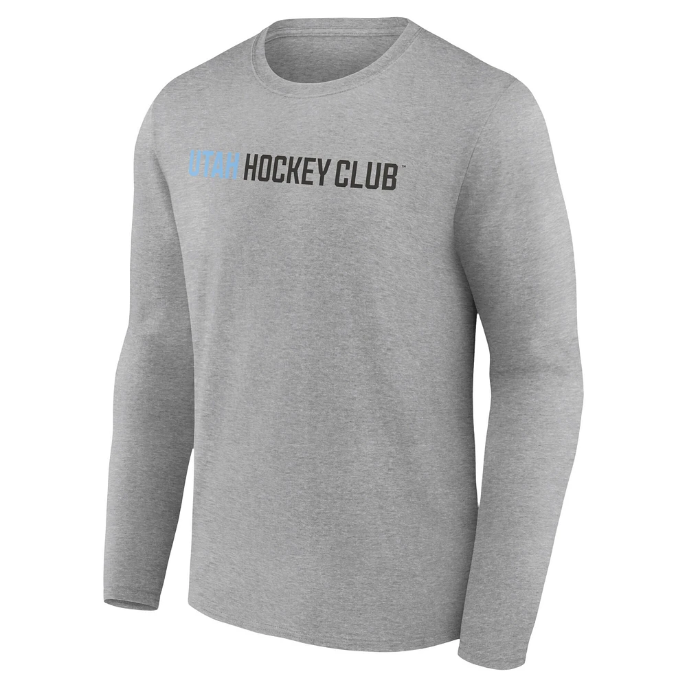 Men's Fanatics Heather Gray Utah Hockey Club Wordmark Logo Long Sleeve T-Shirt