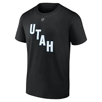 T-shirt authentique avec nom et numéro Stack pour homme Fanatics Lawson Crouse Black Utah Hockey Club