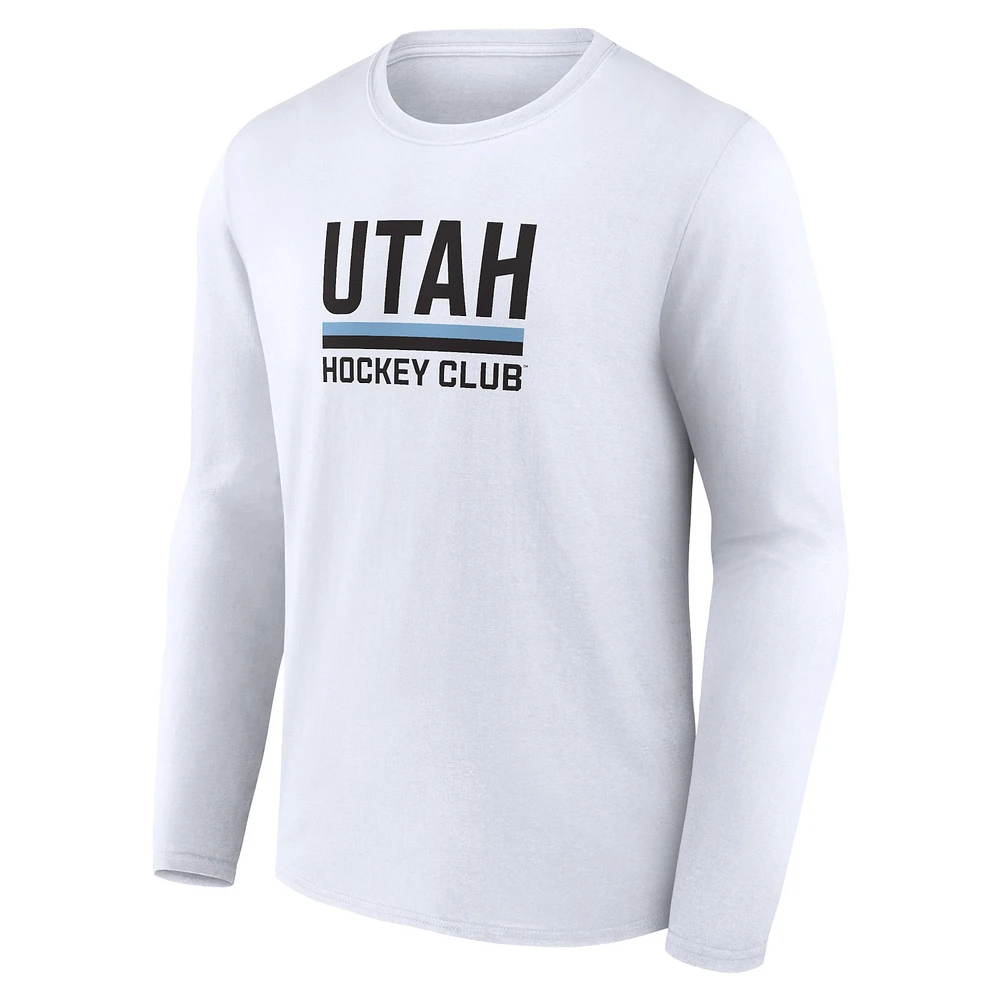 Men's Fanatics White Utah Hockey Club Secondary Logo Long Sleeve T-Shirt