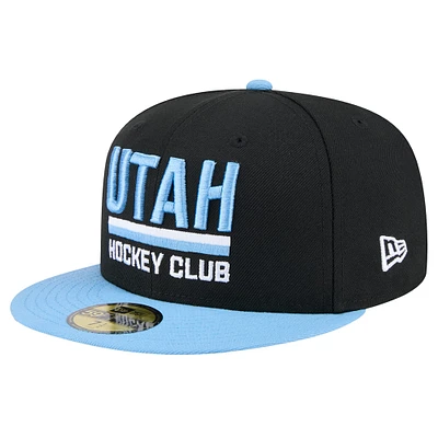 Casquette ajustée 59FIFTY Lockup 1st Season Utah Hockey Club New Era noire/bleu clair pour homme