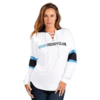 Women's G-III 4Her by Carl Banks  White Utah Hockey Club Goal Zone Long Sleeve Lace-Up Hoodie T-Shirt